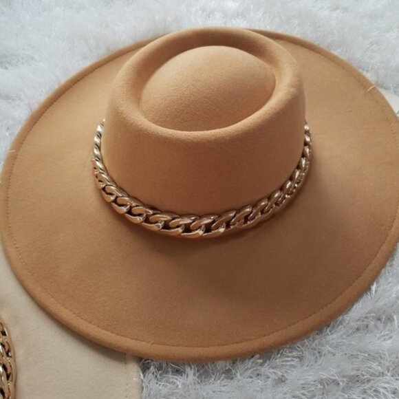 WIde BRIM FASHION HAT W/ CHAIN ACCENT - Picture 8 of 11